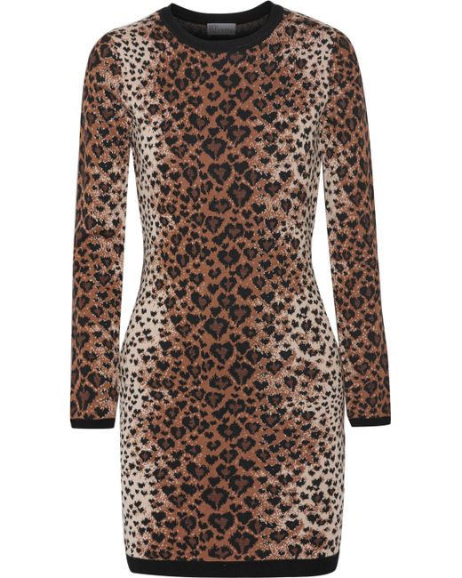 RED Valentino Brown Leopard-print Wool-blend Mini Dress