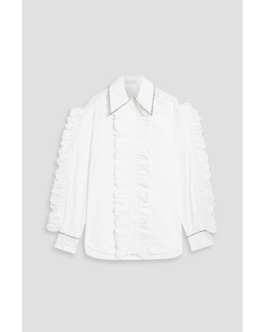 Area White Crystal-embellished Ruffled Cotton-poplin Shirt
