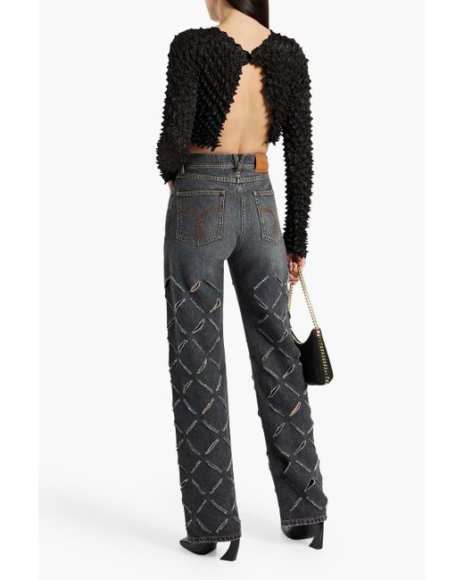 Versace Black Cutout High-rise Straight-leg Jeans