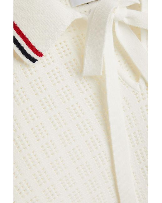 Thom Browne Natural Pussy-bow Pointelle-knit Cotton Polo Sweater