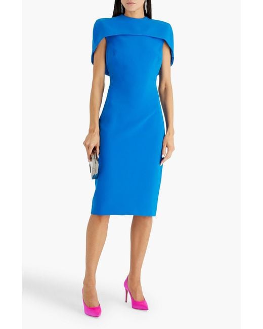 Badgley Mischka Blue Cape-Effect Crepe Dress