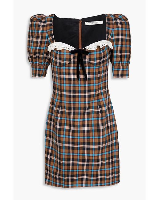 Alessandra Rich Black Broderie Anglaise-Trimmed Gingham Flannel Mini Dress