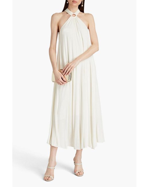 Halston Heritage White Karsyn Ring-embellished Jersey Midi Dress