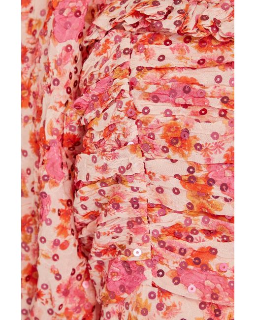byTiMo Red Sequin-embellished Floral-print Georgette Maxi Dress