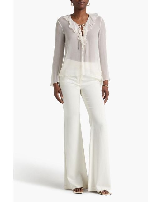 Nili Lotan White Gisella Ruffled Silk-crepon Blouse