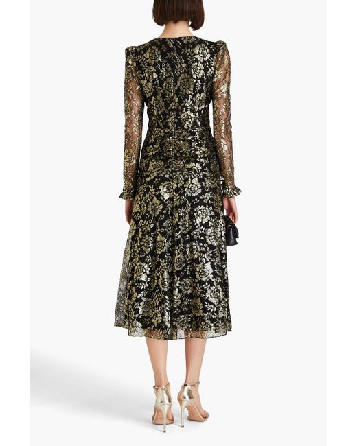 Rebecca Vallance Black Bow-detailed Metallic Lace Midi Dress
