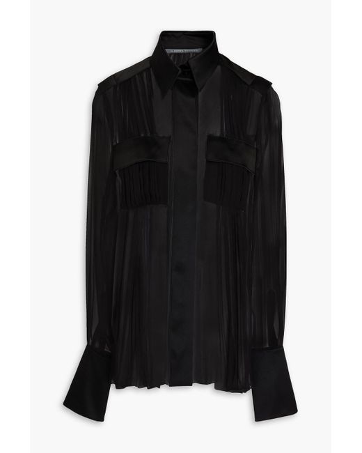 Alberta Ferretti Black Pleated Silk-voile Shirt
