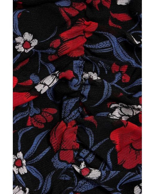 Diane von Furstenberg Red Rochelle Wrap-effect Floral-print Stretch-mesh Dress