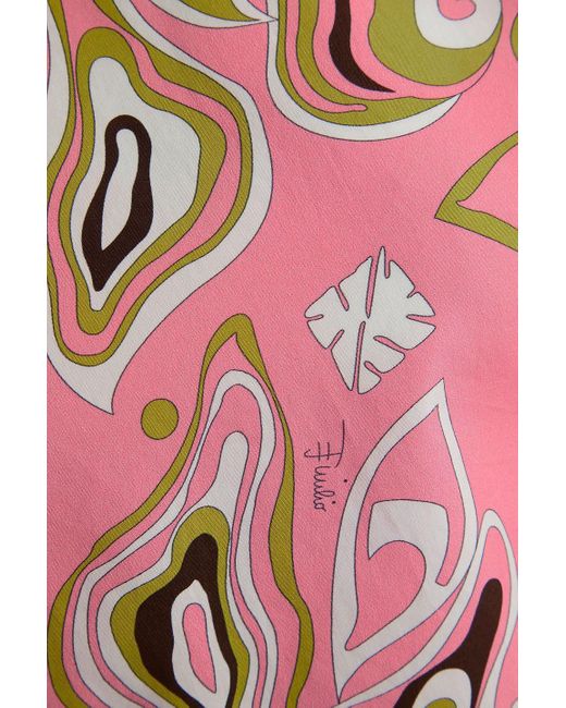 Emilio Pucci Pink Cropped Printed Cotton-poplin Turtleneck Top