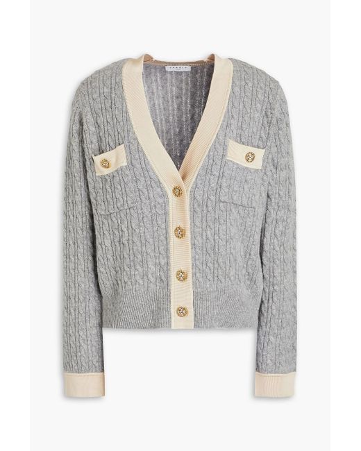 Sandro Gray Two-tone Cable-knit Wool And Cashmere-blend Cardigan