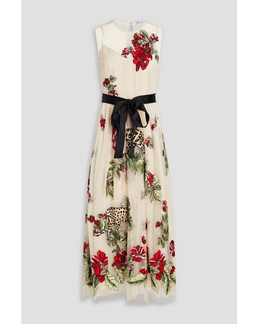RED Valentino White Belted Embroidered Point D'esprit Midi Dress