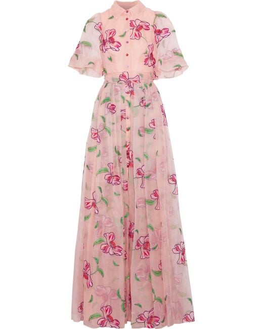 Carolina Herrera Pink Tie-back Embroidered Silk-organza Gown Blush