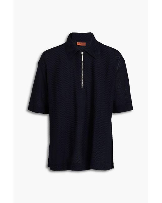 Missoni Blue Crochet-knit Cotton-blend Half-zip Polo Shirt for men