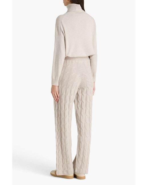 LeKasha Natural Trevise Cable-Knit Cashmere Wide-Leg Pants