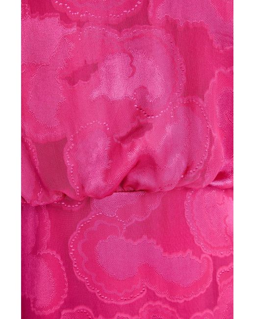 Saloni Pink Rina B Ruffled Satin-Jacquard Mini Dress