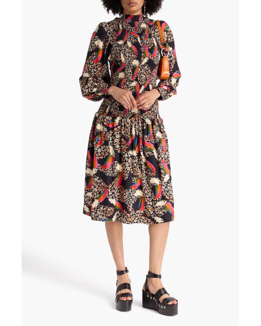 Farm Rio Black Printed Crepe Midi Dress