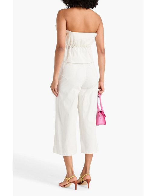 Staud White Luca Cropped Cotton-Blend Twill Wide-Leg Pants