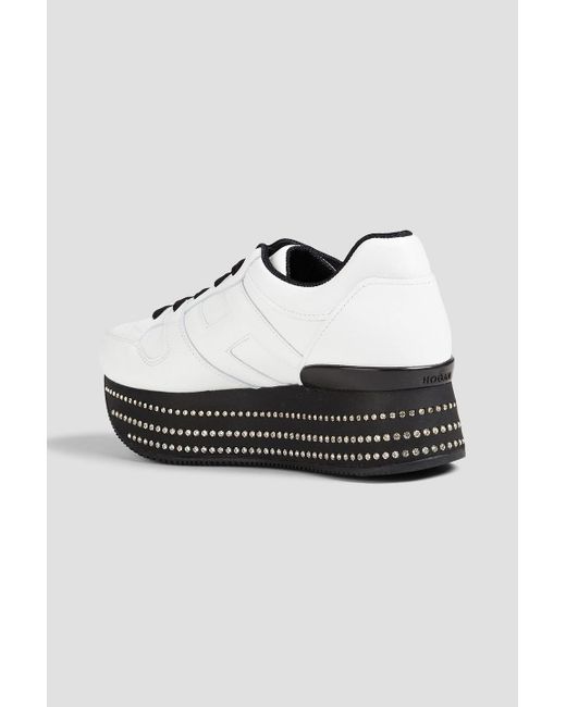 Hogan White Crystal-embellished Leather Platform Sneakers