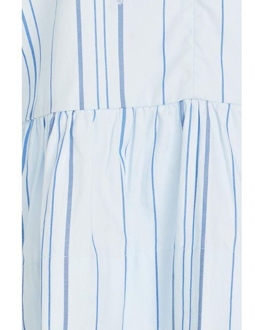Ganni Blue Tie-front Striped Cotton-jacquard Top
