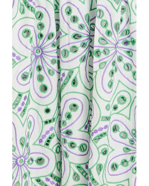 Charo Ruiz Green Isabella Off-The-Shoulder Broderie Anglaise Cotton-Blend Midi Dress