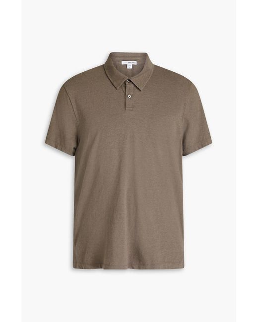James Perse Brown Cotton And Linen-blend Jersey Polo Shirt for men