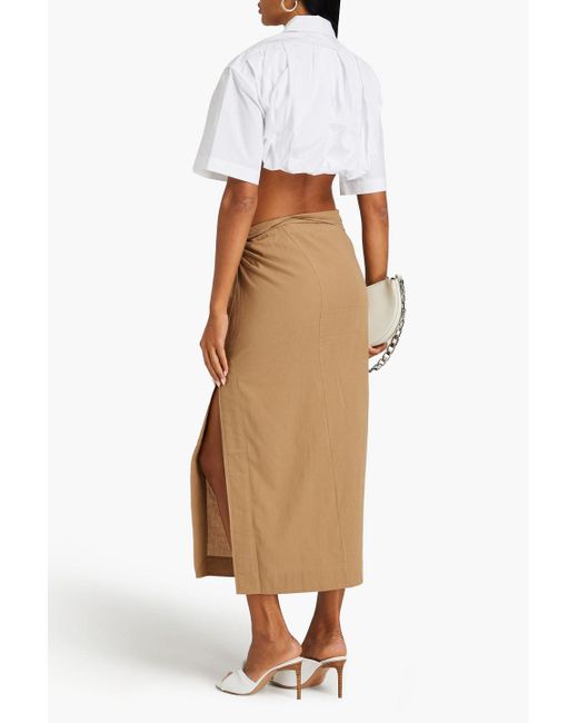 Jacquemus Natural La Jupe Draped Cotton Midi Skirt
