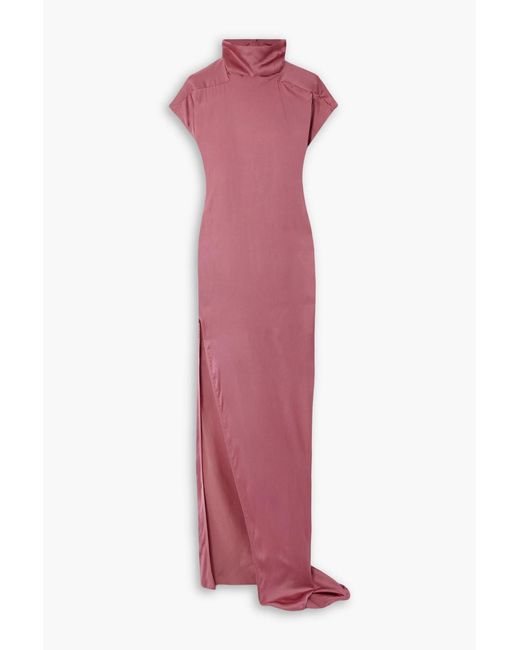 Rick Owens Pink Edfu Turtleneck Charmeuse Maxi Dress