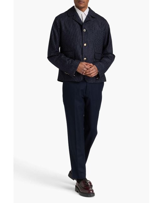 Thom Browne Jacke aus flanell aus einer woll-kaschmirmischung mit nadelstreifen in Blue für Herren