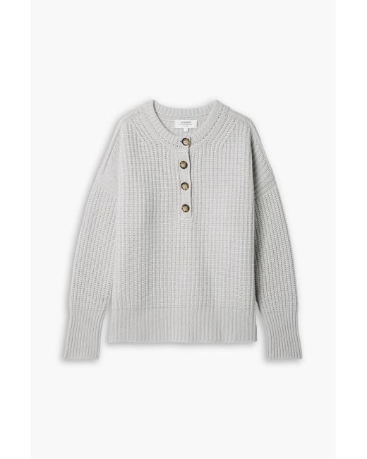 La Ligne White Toujours Ribbed Cashmere Henley Sweater