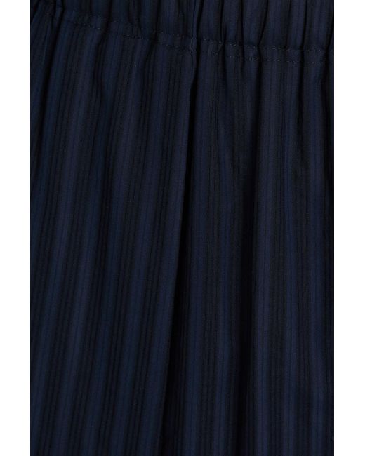 Theory Blue Pleated Striped Cotton-Voile Midi Skirt