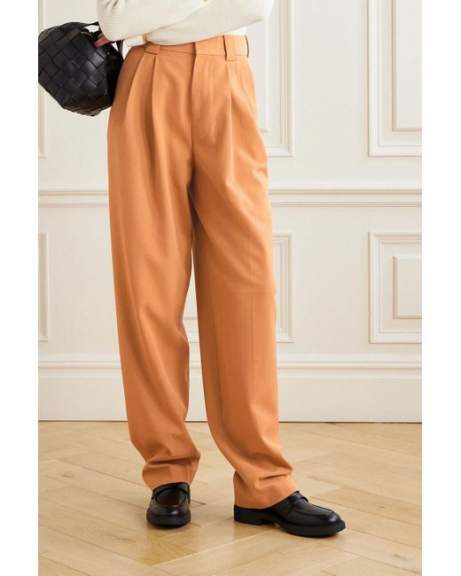 Petar Petrov Orange Pleated Stretch-Wool Wide-Leg Pants