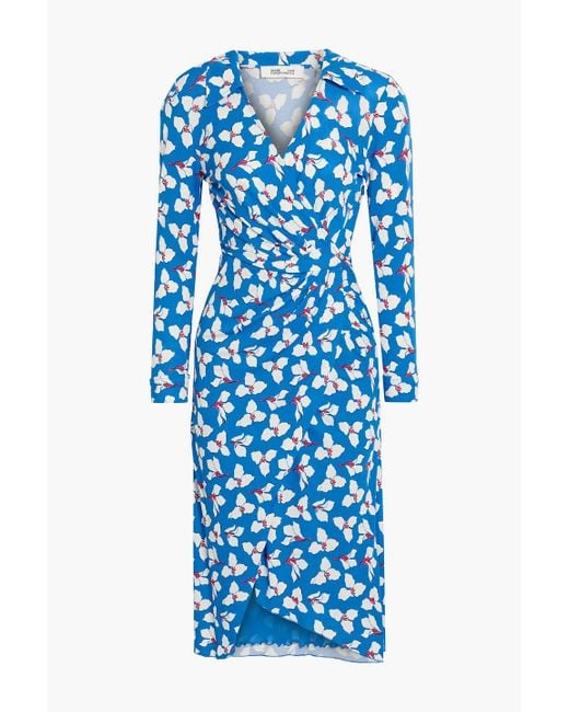 Diane von Furstenberg Blue Palmira Wrap-effect Floral-print Stretch-jersey Dress