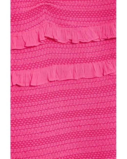 LoveShackFancy Pink Sonora Smocked Ruffled Cotton-gauze Mini Dress