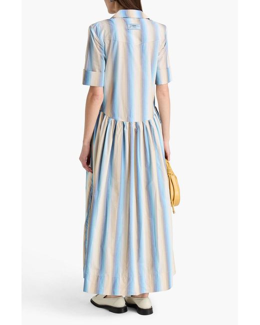 Ganni Blue Striped Cotton-poplin Maxi Shirt Dress