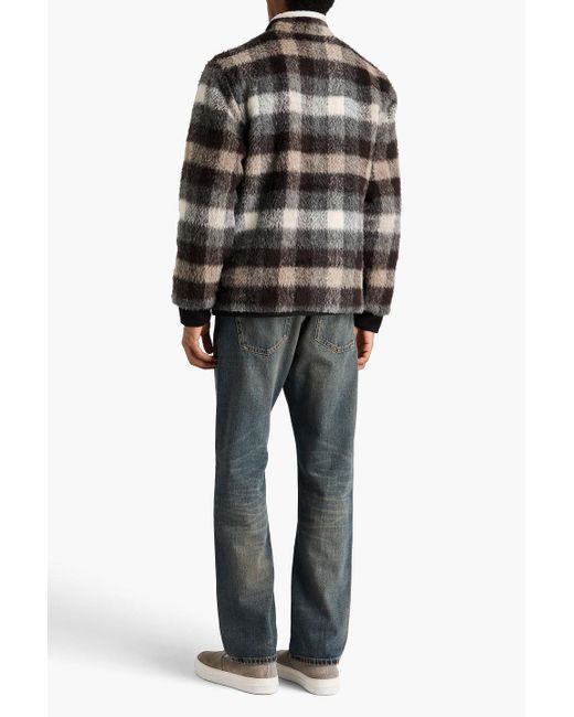 James Perse Black Brushed Checked Teddy Fleece Jacket for men