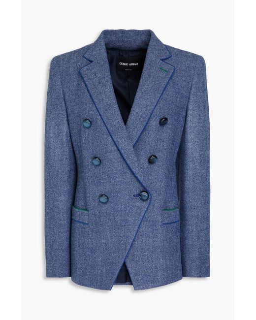 Giorgio Armani Blue Double-breasted Wool-blend Twill Blazer