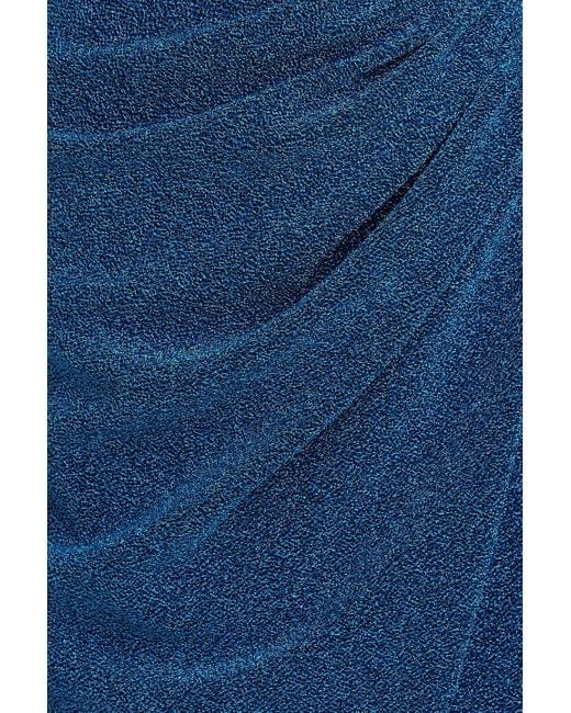 Rhea Costa Blue Schulterfreie robe aus jersey in metallic-optik mit wickeleffekt