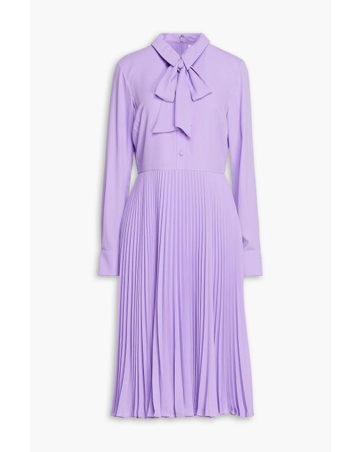 Mikael Aghal Synthetic Pussy-bow Pleated Crepe Midi Dress in Purple ...
