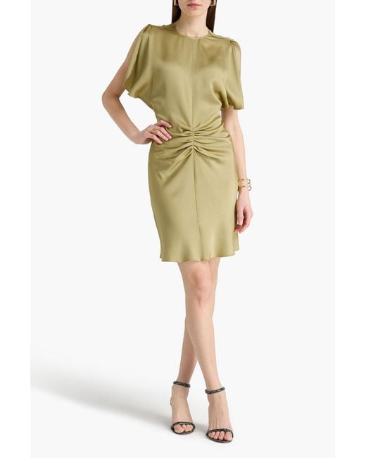 Victoria Beckham Green Gathered Satin-Crepe Mini Dress
