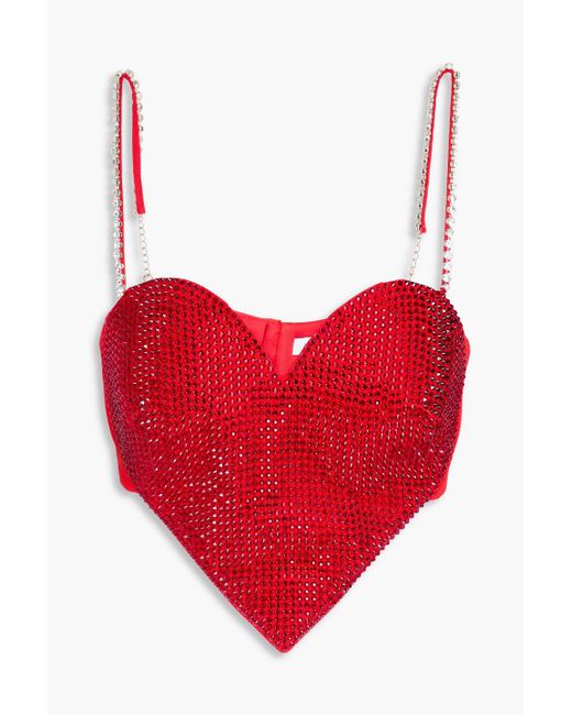 Area Red Cropped Crystal-embellished Wool-blend Crepe Bustier Top