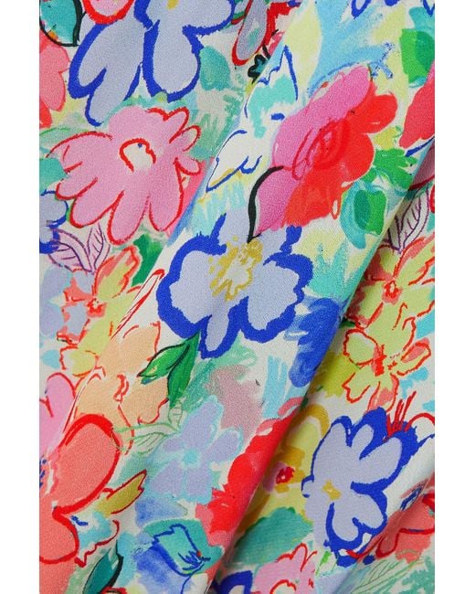 Rixo White Lanie Tie-detailed Floral-print Crepe De Chine Midi Dress