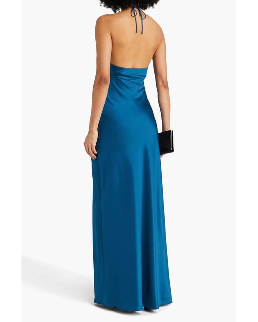 Nicholas Blue Satin Halterneck Maxi Dress