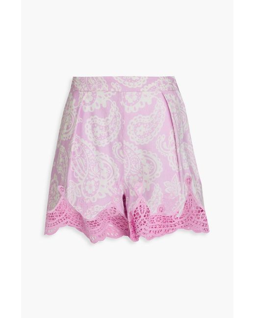 Maje Pink Paisley-Print Linen-Blend Shorts