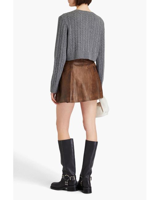 REMAIN Birger Christensen Brown Pleated Leather Mini Skirt
