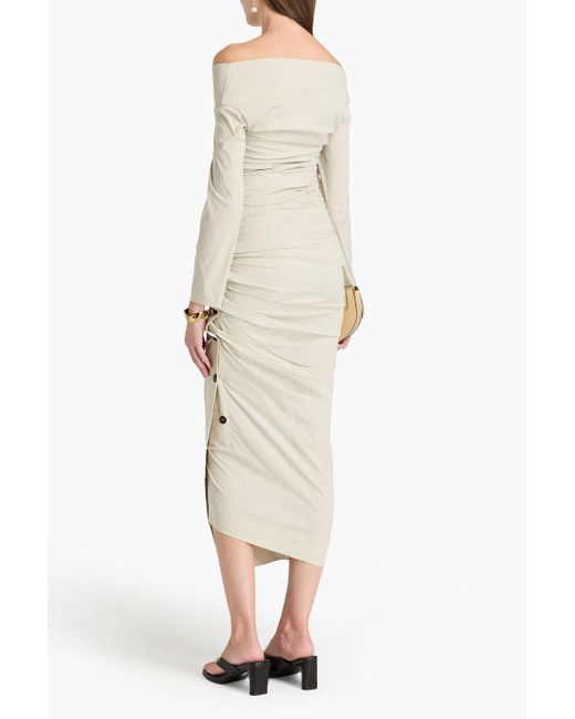 Philosophy Di Lorenzo Serafini Natural Off-the-shoulder Striped Crepe Wrap Top