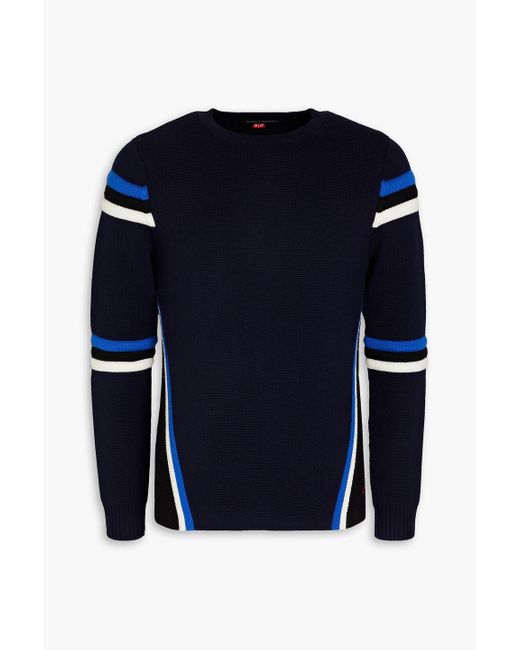 Perfect Moment Blue Ribbed Striped Merino Wool Sweater for men