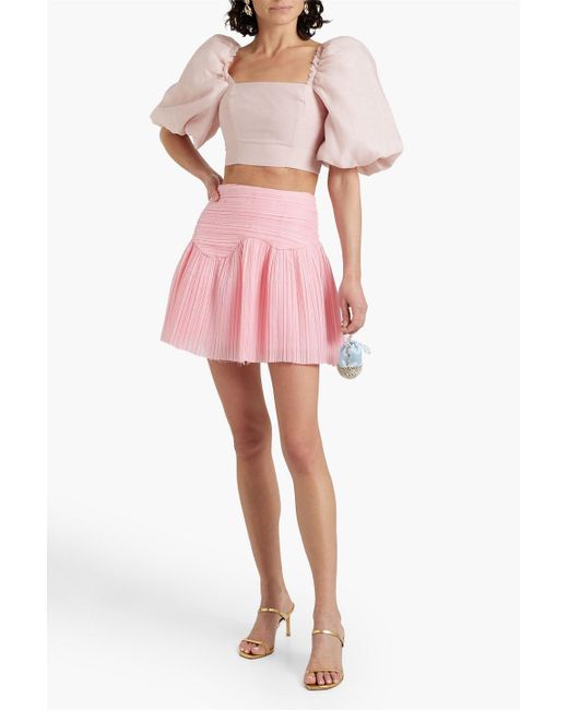 Aje. Pink Laurier Wave Plissé-organza Mini Skirt