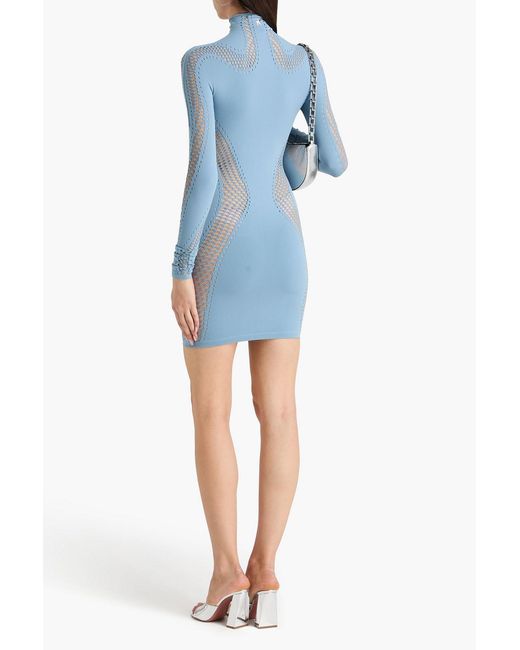 Mugler Blue Laser-Cut Stretch-Jersey Mini Dress