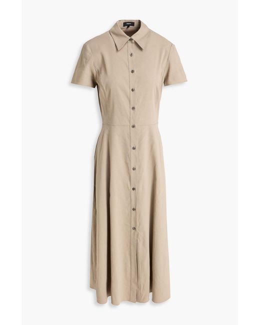 Theory Natural Linen-Blend Midi Shirt Dress