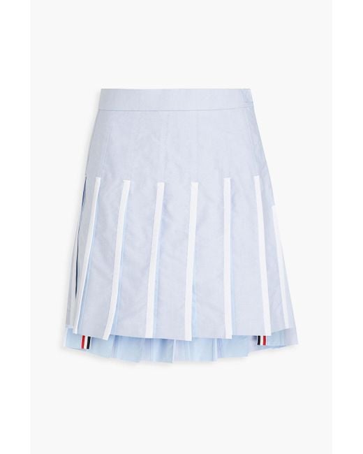 Thom Browne White Pleated Cotton Oxford And Taffeta Mini Skirt